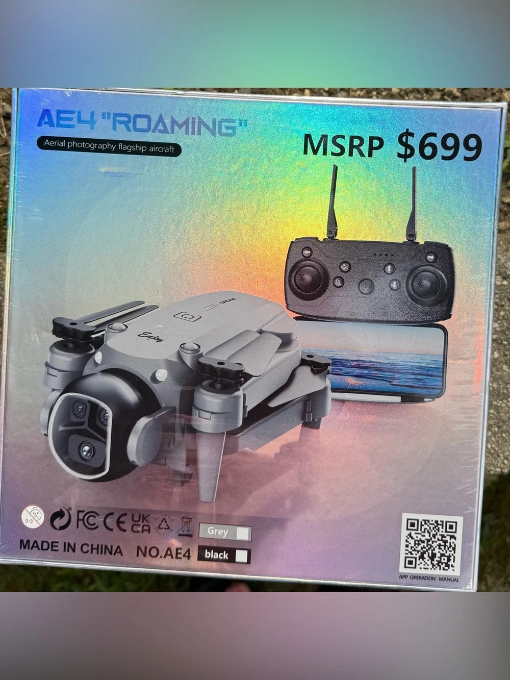 AE4 Roaming Foldable Drone with Remote Controller - Grey